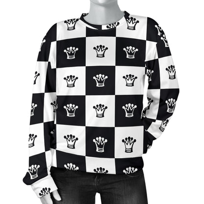 Checkered Flag Crown Pattern Women Long Sleeve Sweatshirt