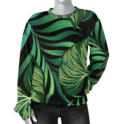 Green Fresh Tropical Palm Leaves Women Long Sleeve Sweatshirt