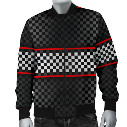 Checkered Flag Red Line Style Men Bomber Jacket