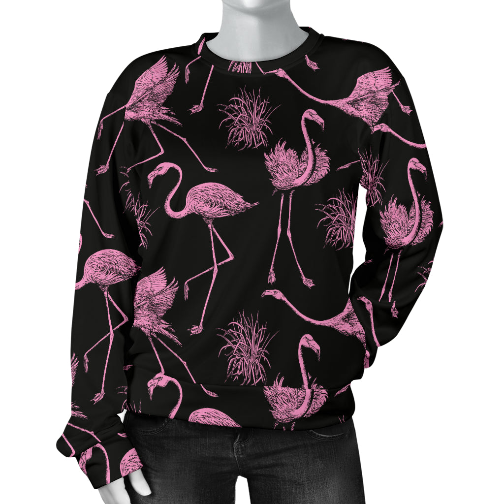 Flamingo Pink Print Pattern Women Long Sleeve Sweatshirt