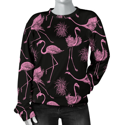 Flamingo Pink Print Pattern Women Long Sleeve Sweatshirt