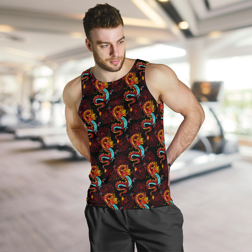 Chinese Dragons and Peonies Design Men Tank Top