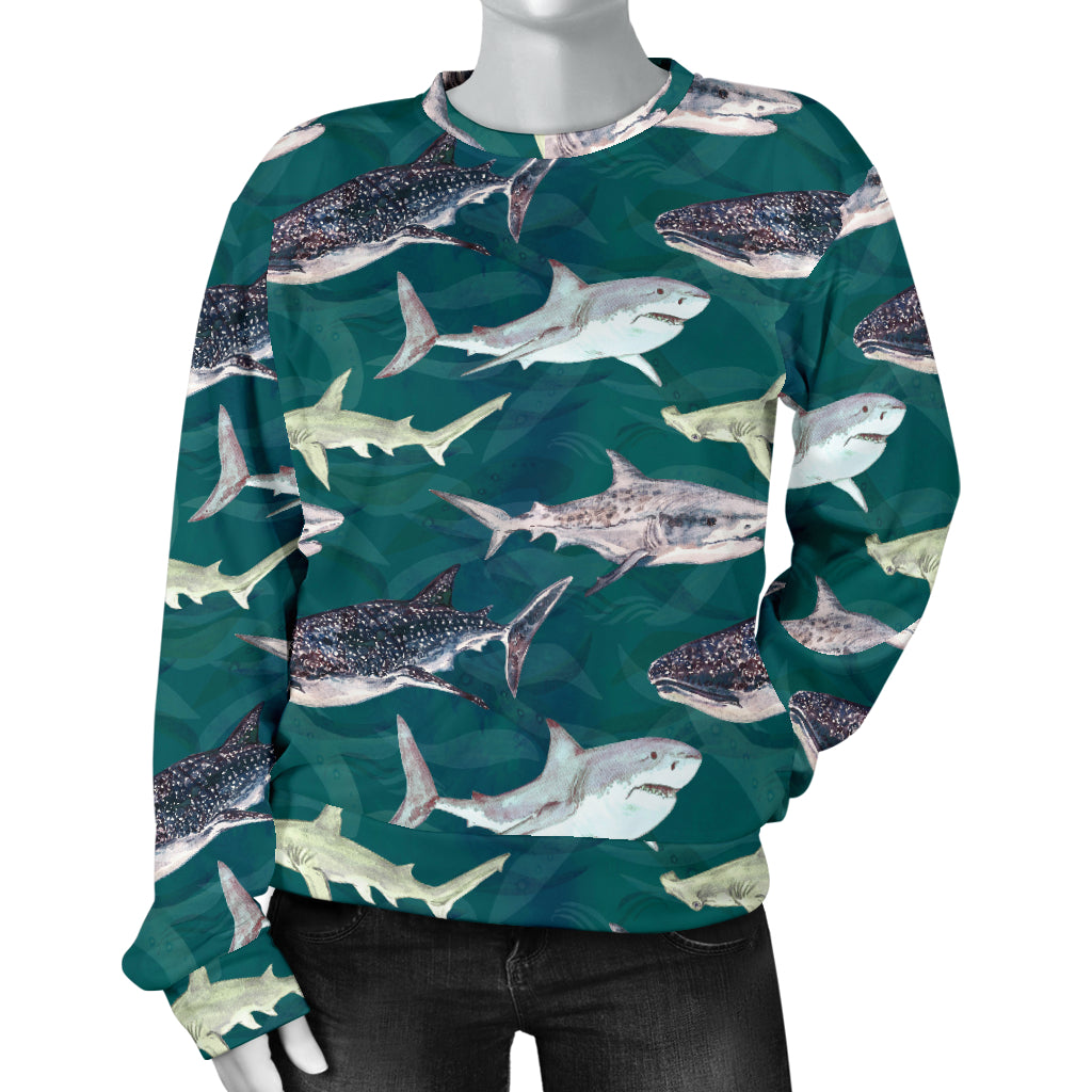 Shark Style Print Women Long Sleeve Sweatshirt