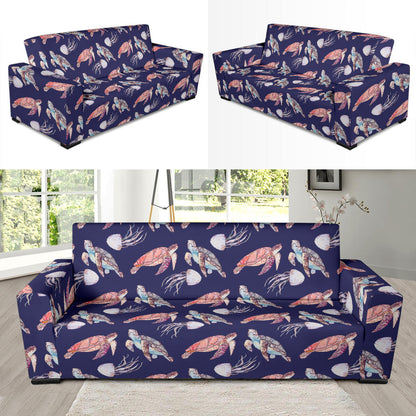 Sea Turtle With Jelly Fish Print Design LKS301 Sofa Slipcover