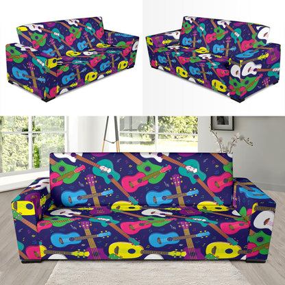 Ukulele Pattern Print Design 02 Sofa Slipcover