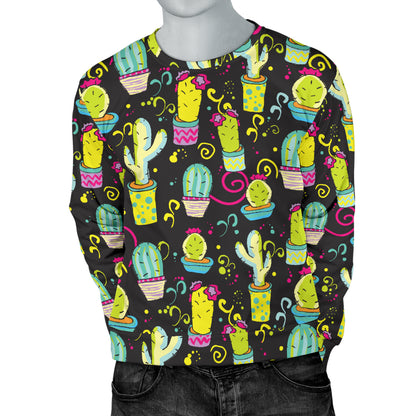Cactus Neon Style Print Pattern Men Long Sleeve Sweatshirt