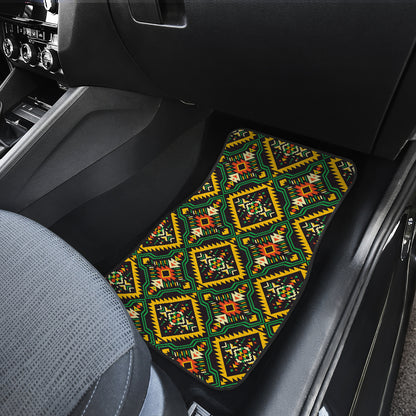 Kente Green Design African Print Car Floor Mats Front Back
