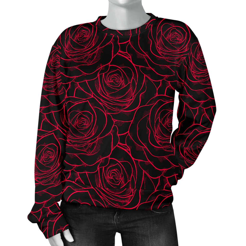 Red Rose Design Print Women Long Sleeve Sweatshirt