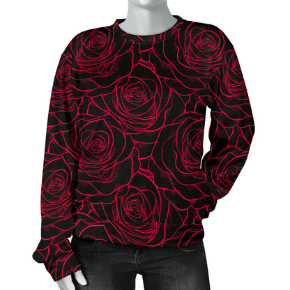 Red Rose Design Print Women Long Sleeve Sweatshirt