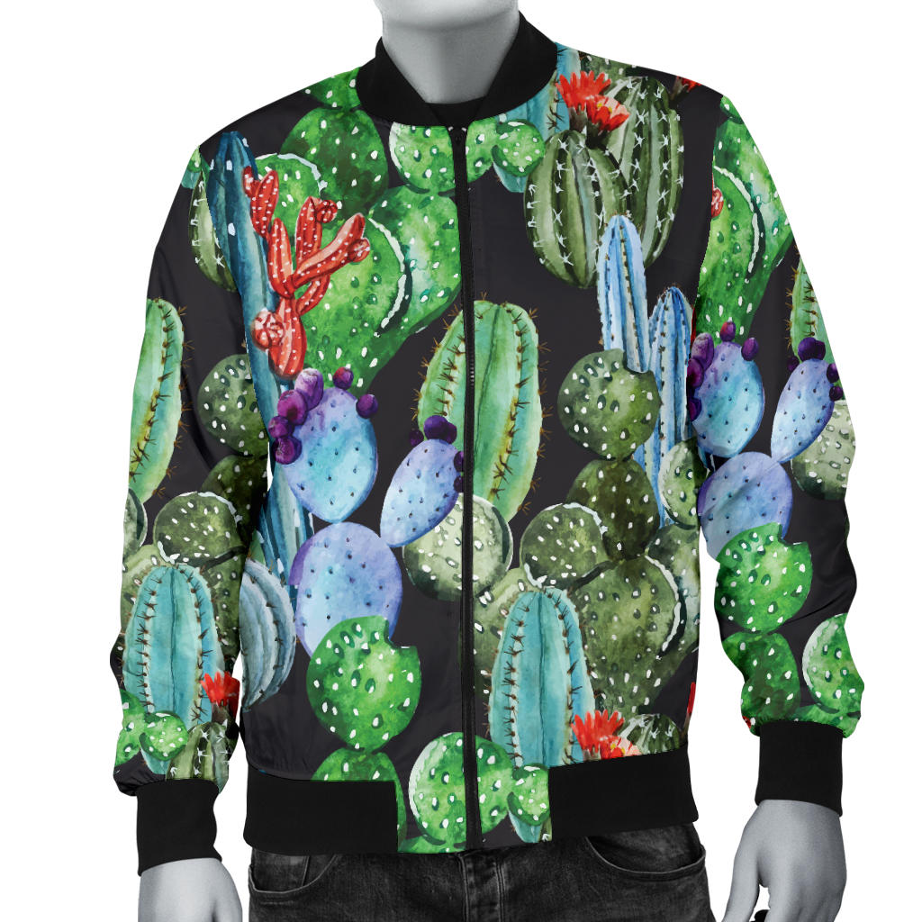 Cactus Watercolor Style Print Men Bomber Jacket