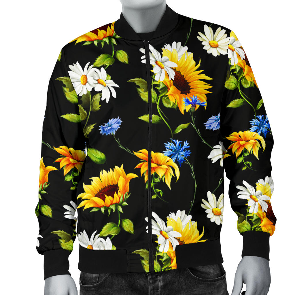 Sunflower Chamomile Bright Color Print  Men Bomber Jacket