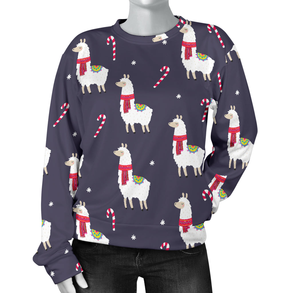 Llama with Candy Cane Themed Print Women Long Sleeve Sweatshirt