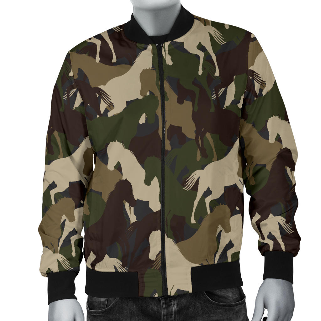 Horse Camo Themed Design Print Men Bomber Jacket