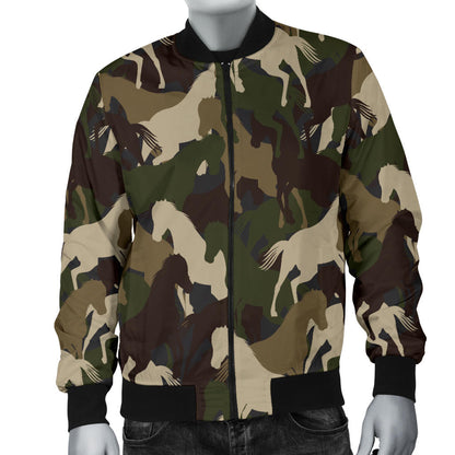 Horse Camo Themed Design Print Men Bomber Jacket