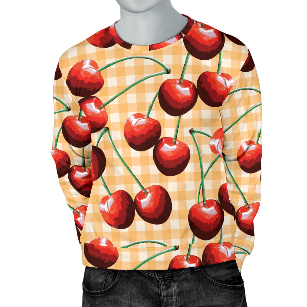 Cherry Orange Plaid Print Men Long Sleeve Sweatshirt