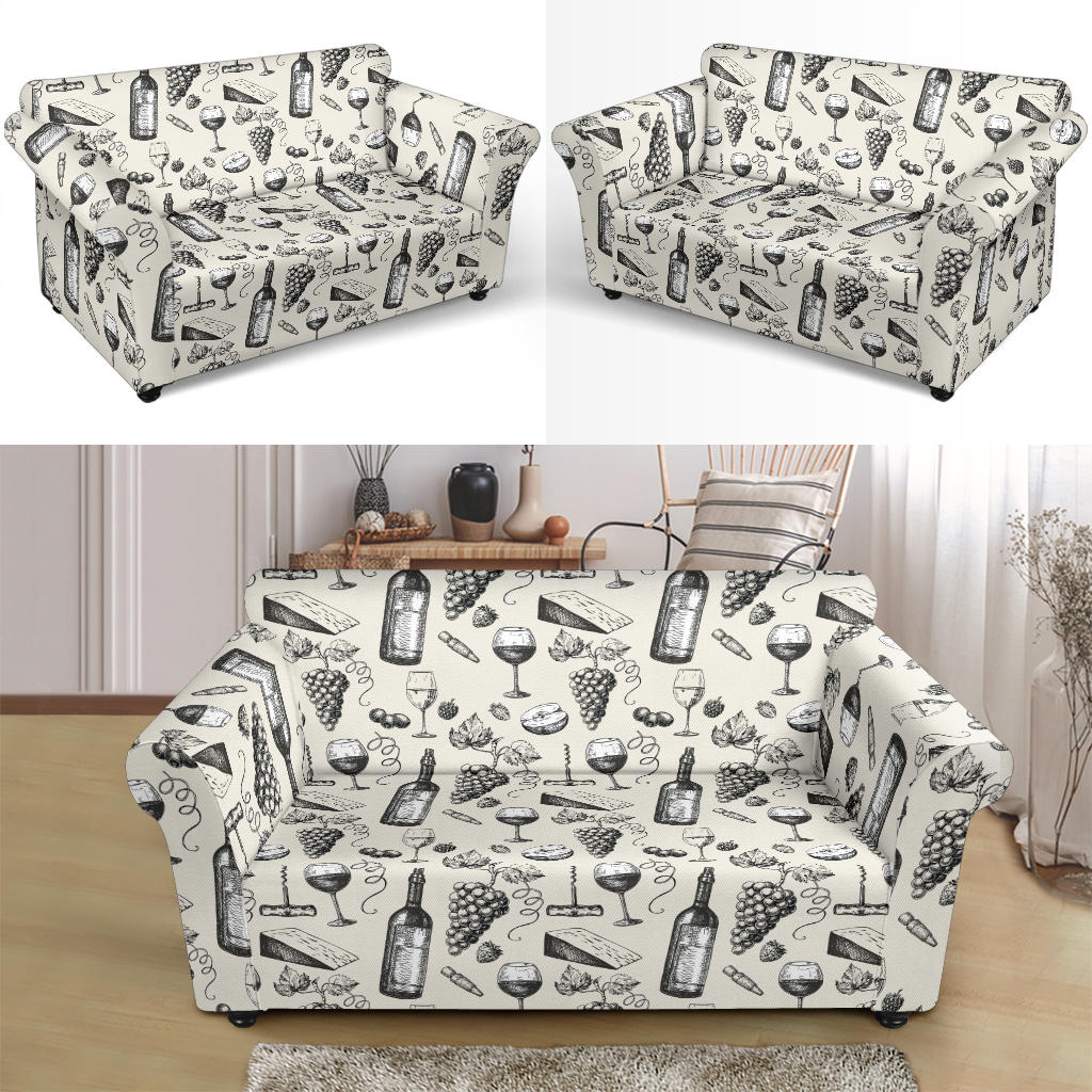 Wine Themed Print Design LKS306 Loveseat Couch Slipcover