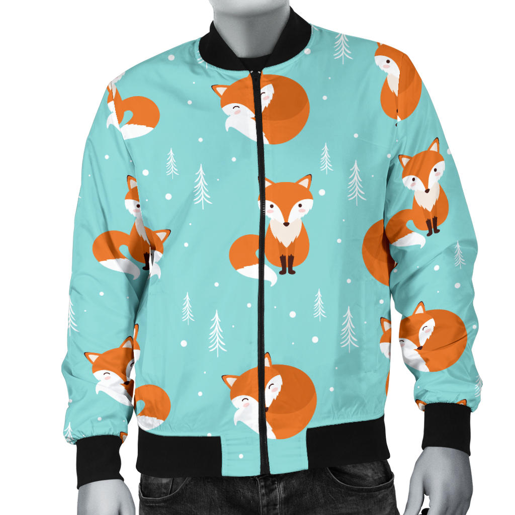 Fox Design Snow Print Pattern Men Bomber Jacket