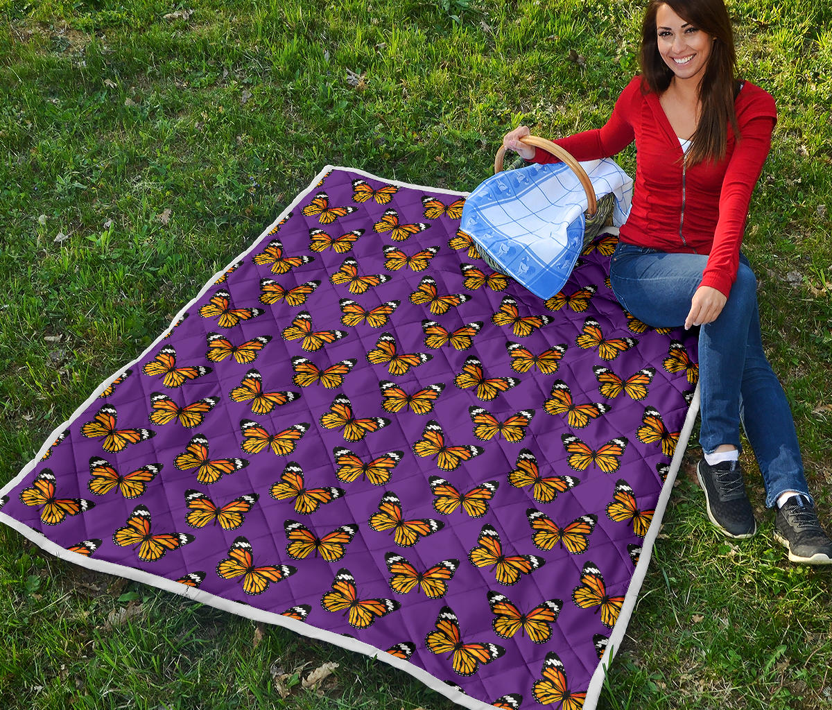 Monarch Butterfly Purple Print Pattern Quilt Bedspread