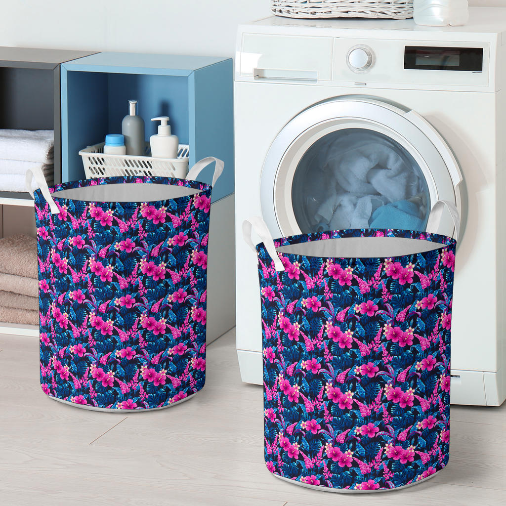 Tropical Folower Pink Themed Print Laundry Basket