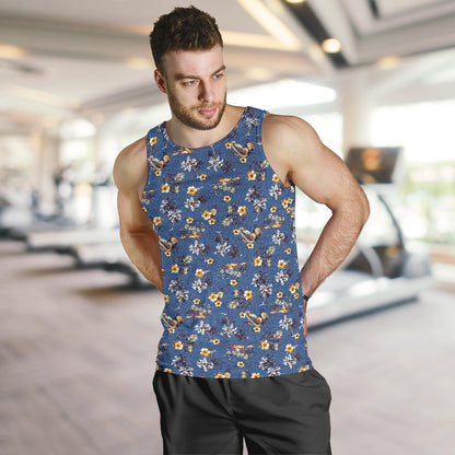 Hawaiian Flower Blue Print Men Tank Top