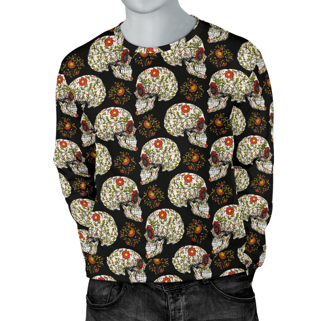Sugar Skull Flower Design Themed Print Men Long Sleeve Sweatshirt