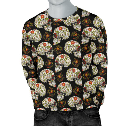Sugar Skull Flower Design Themed Print Men Long Sleeve Sweatshirt