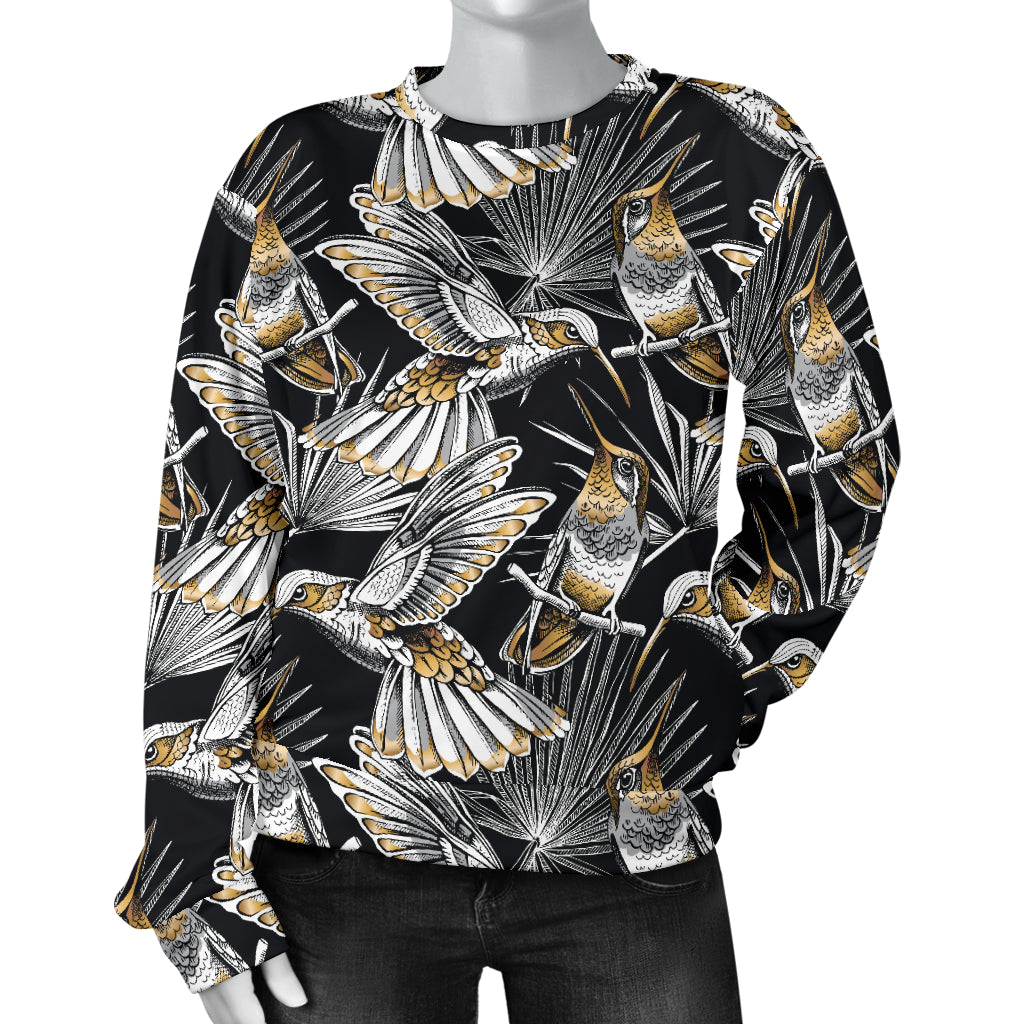 Hummingbird Gold Design Themed Print Women Long Sleeve Sweatshirt