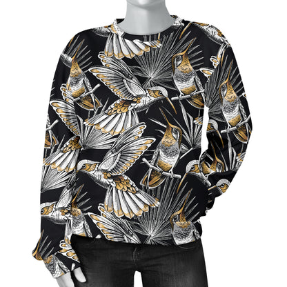 Hummingbird Gold Design Themed Print Women Long Sleeve Sweatshirt