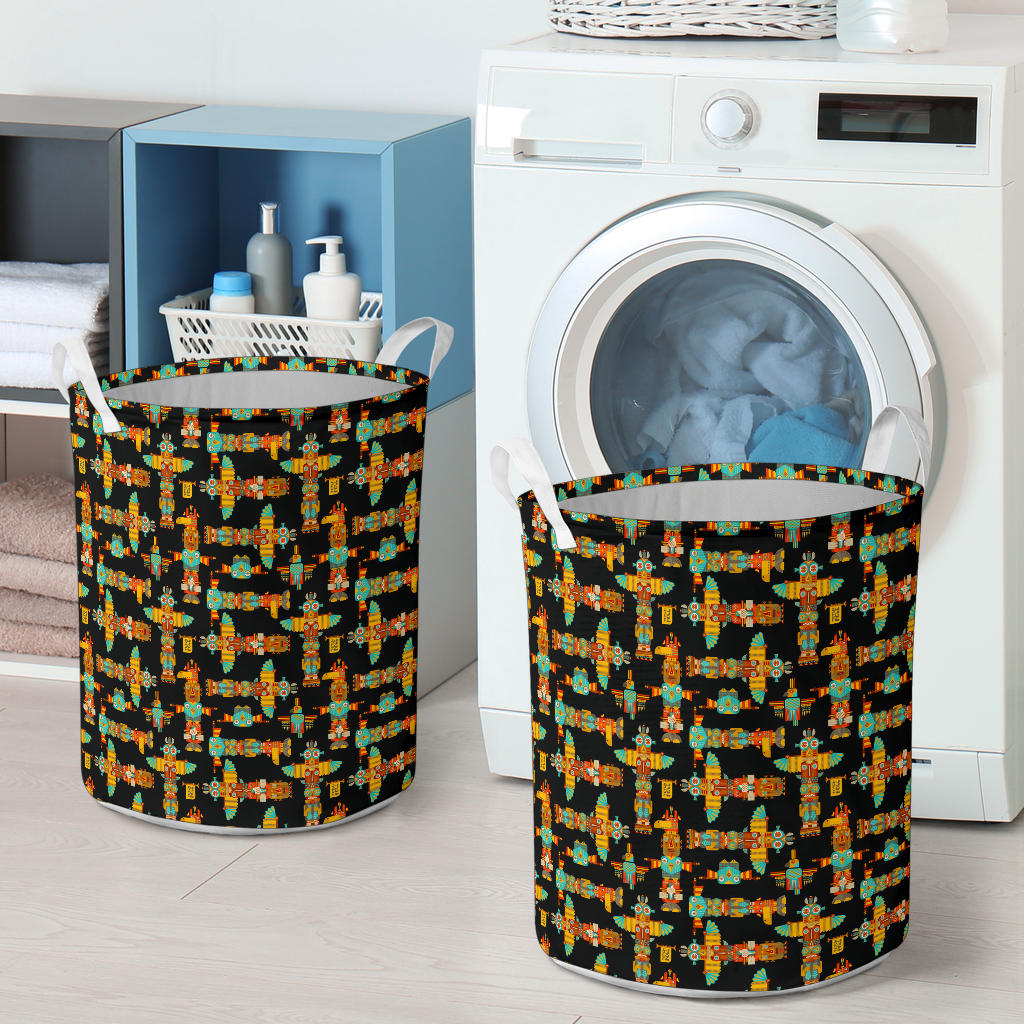 Totem Pole Cartoon Print Laundry Basket