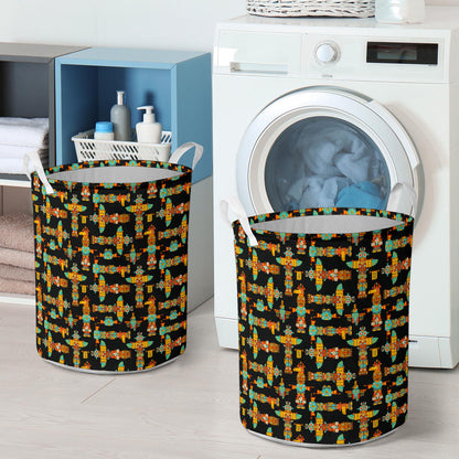 Totem Pole Cartoon Print Laundry Basket