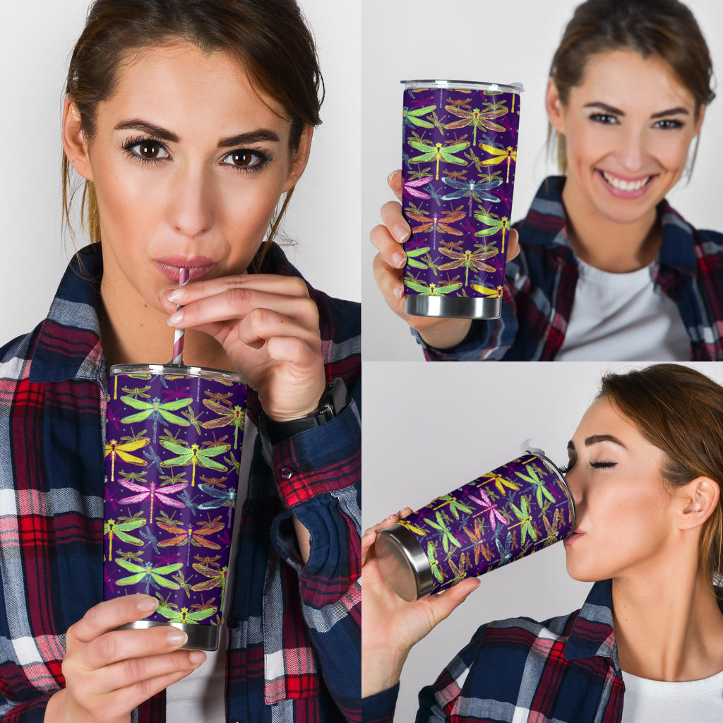 Dragonfly Neon Color Print Pattern Tumbler