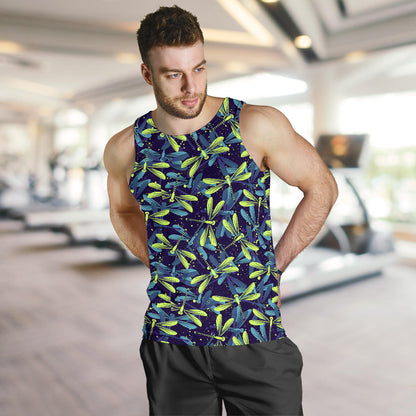 Dragonfly Lime Blue Print Pattern Men Tank Top