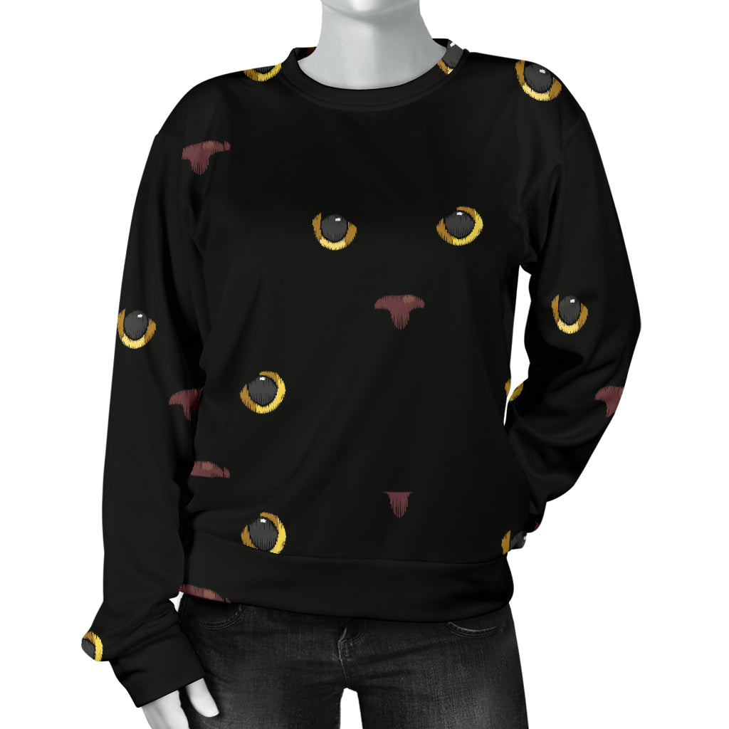 Black Cat Face Print Pattern Women Long Sleeve Sweatshirt