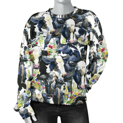 Cow Watercolor Print Pattern Women Long Sleeve Sweatshirt