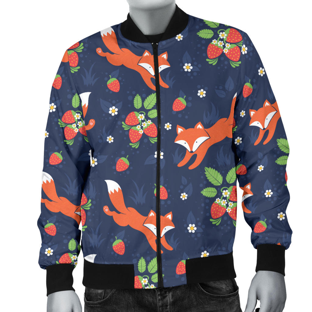 Fox Strawberry Print Pattern Men Bomber Jacket