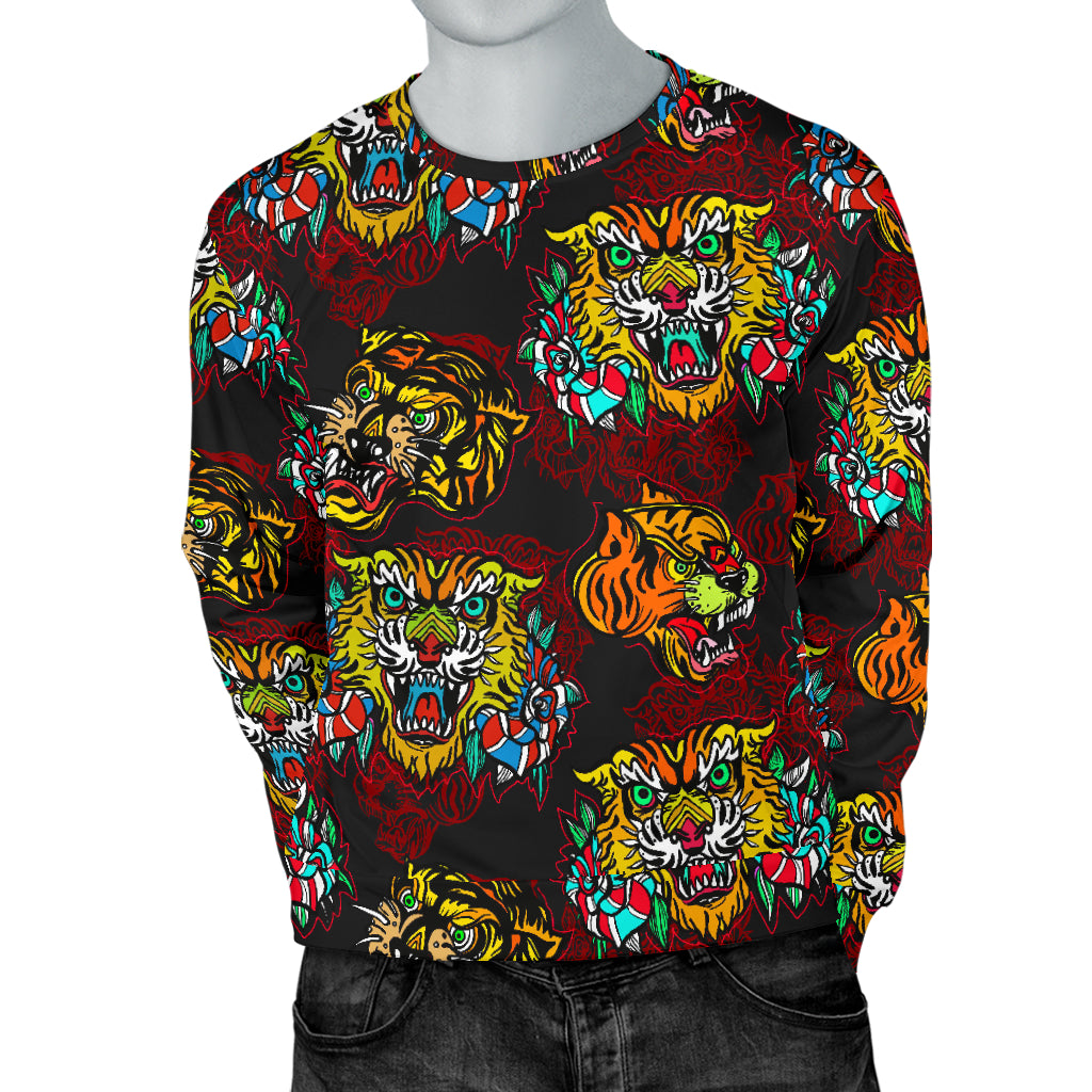 Tattoo Tiger Colorful Design Men Long Sleeve Sweatshirt