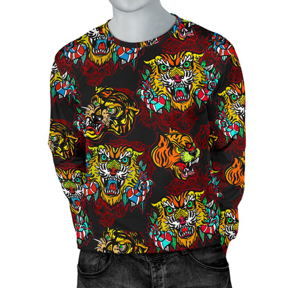 Tattoo Tiger Colorful Design Men Long Sleeve Sweatshirt