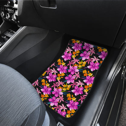 Tropical Folower Pink Hibiscus Print Car Floor Mats Front Back