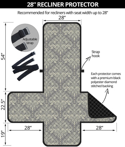 Damask Grey Elegant Print Pattern Recliner Cover Protector