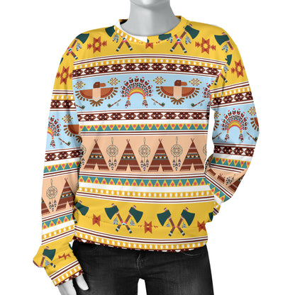Native American Pattern Design Print Women Long Sleeve Sweatshirt