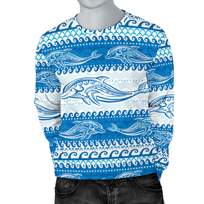 Dolphin Tribal Print Pattern Men Long Sleeve Sweatshirt