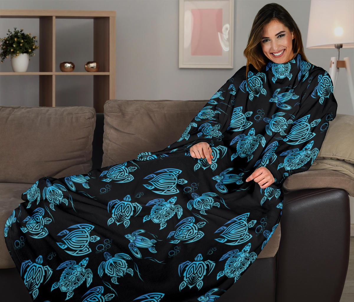Tribal Turtle Polynesian Themed Design Adult Sleeve Blanket