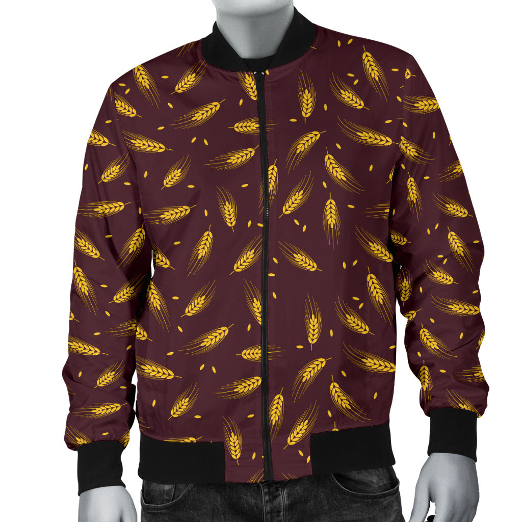 Agricultural Gold Wheat Print Pattern Men Bomber Jacket