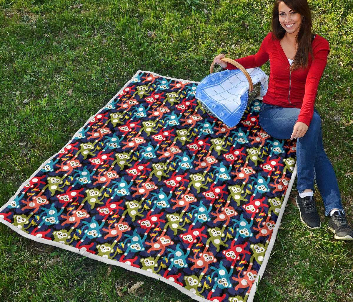 Monkey Colorful Design Themed Print Quilt Bedspread