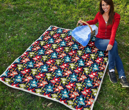 Monkey Colorful Design Themed Print Quilt Bedspread
