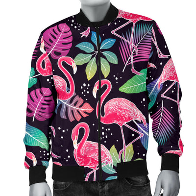 Flamingo Tropical leaves Neon Print Men Bomber Jacket