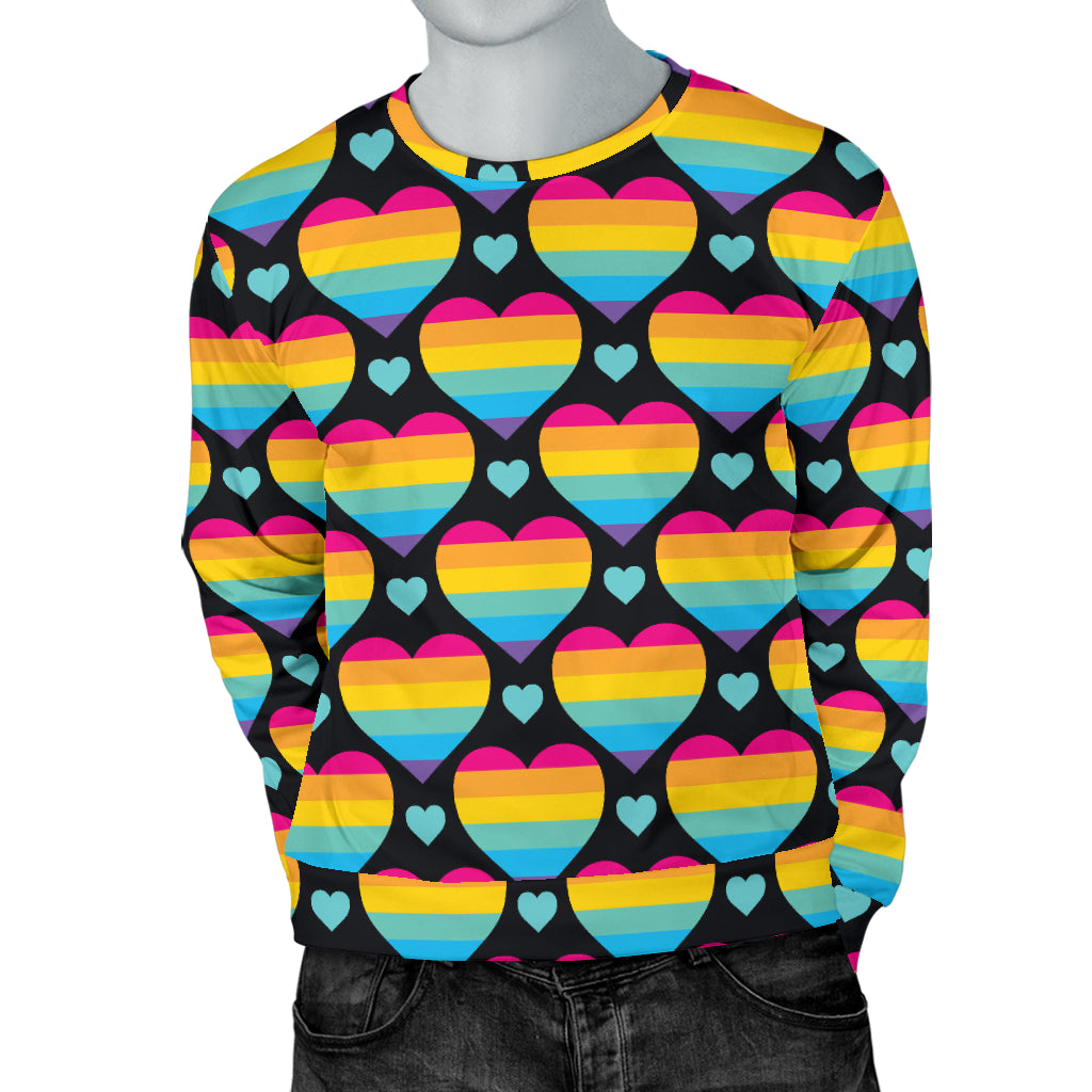 Rainbow Heart Print Pattern Men Long Sleeve Sweatshirt
