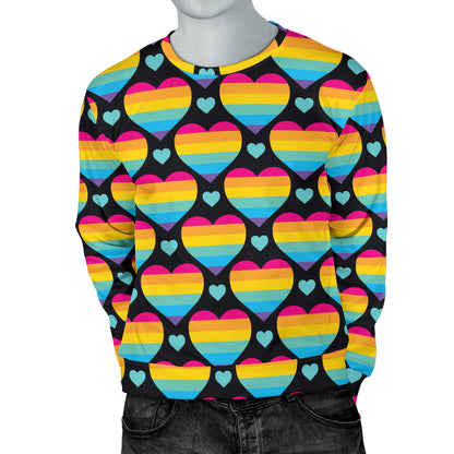 Rainbow Heart Print Pattern Men Long Sleeve Sweatshirt
