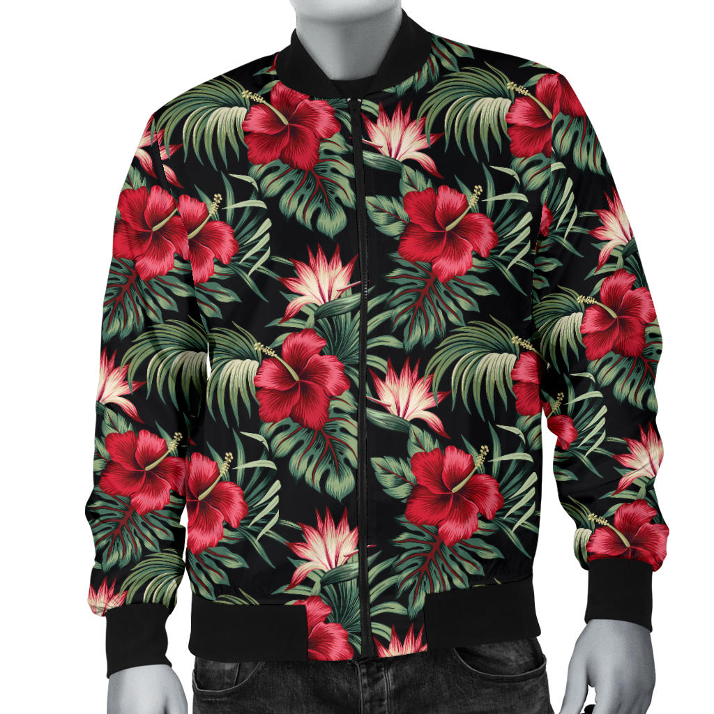 Flower Hawaiian Red Hibiscus Design Print Men Bomber Jacket