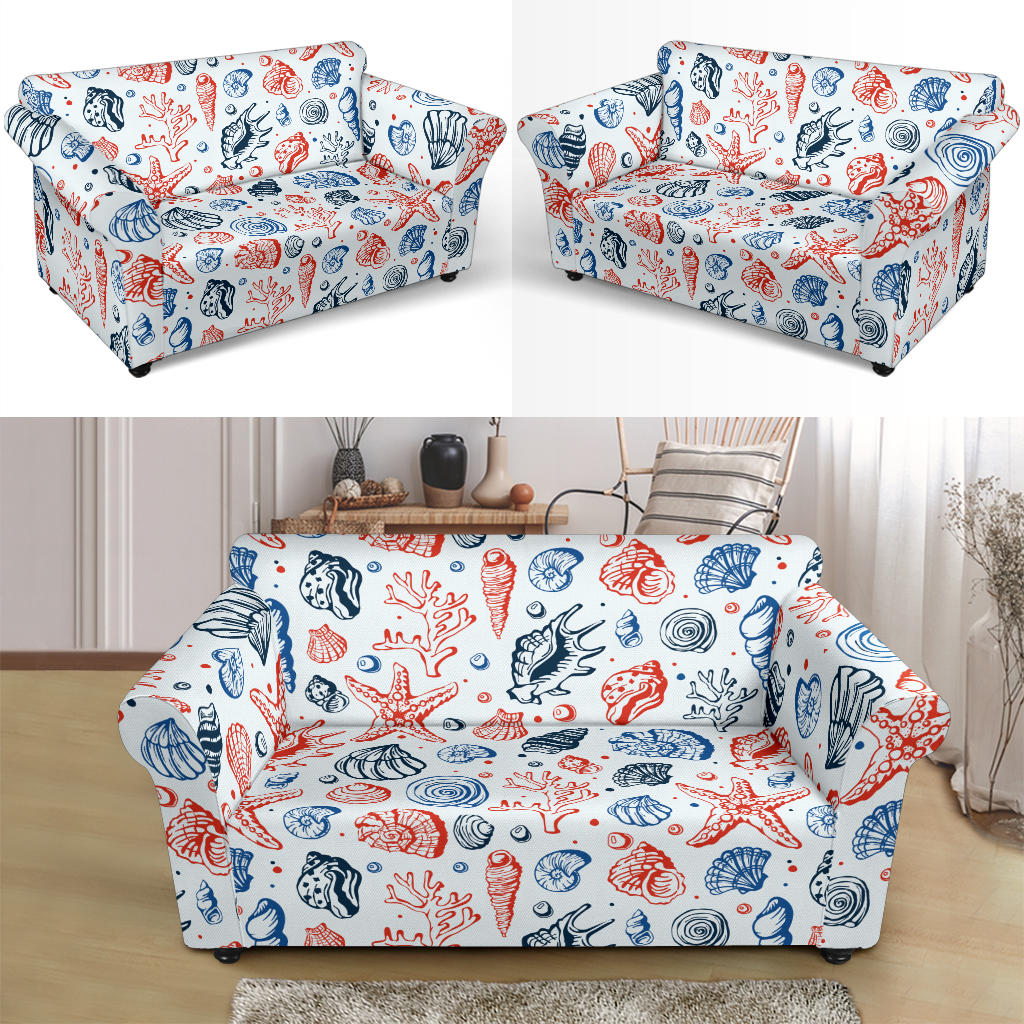 Seashell Print Design LKS307 Loveseat Couch Slipcover